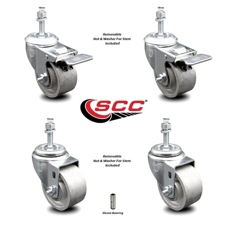 Service Caster 3 Inch Semi Steel Wheel Swivel 1/2 Inch Stem Caster Total Lock Brake SCC, 2PK SCC-TSTTL20S314-SSS-M1015-2-S-2